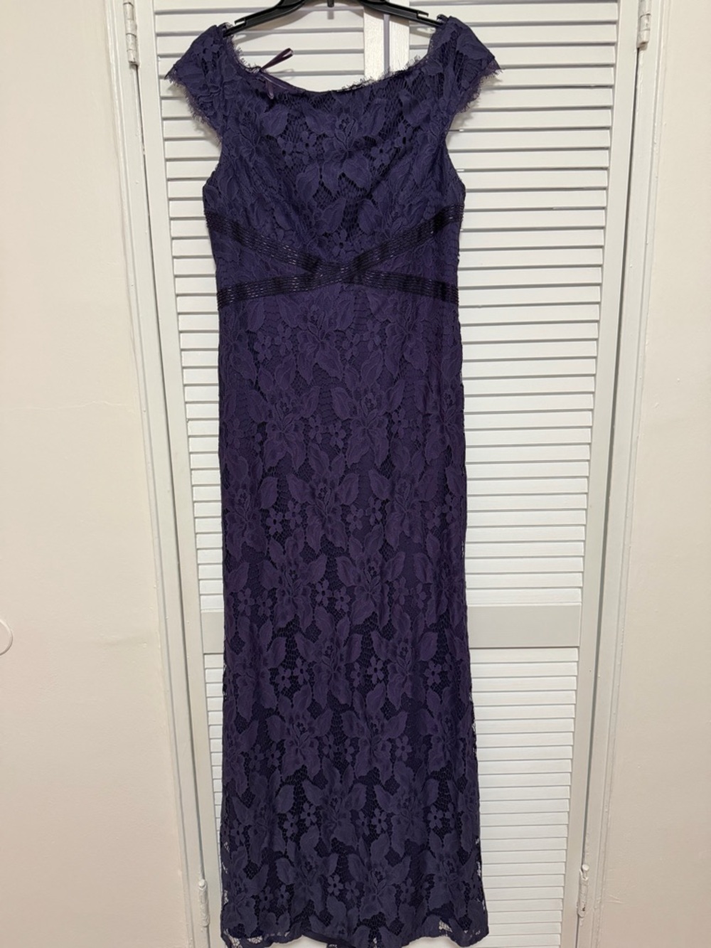 Adrianna Papell Deep Purple Lace Maxi Dress